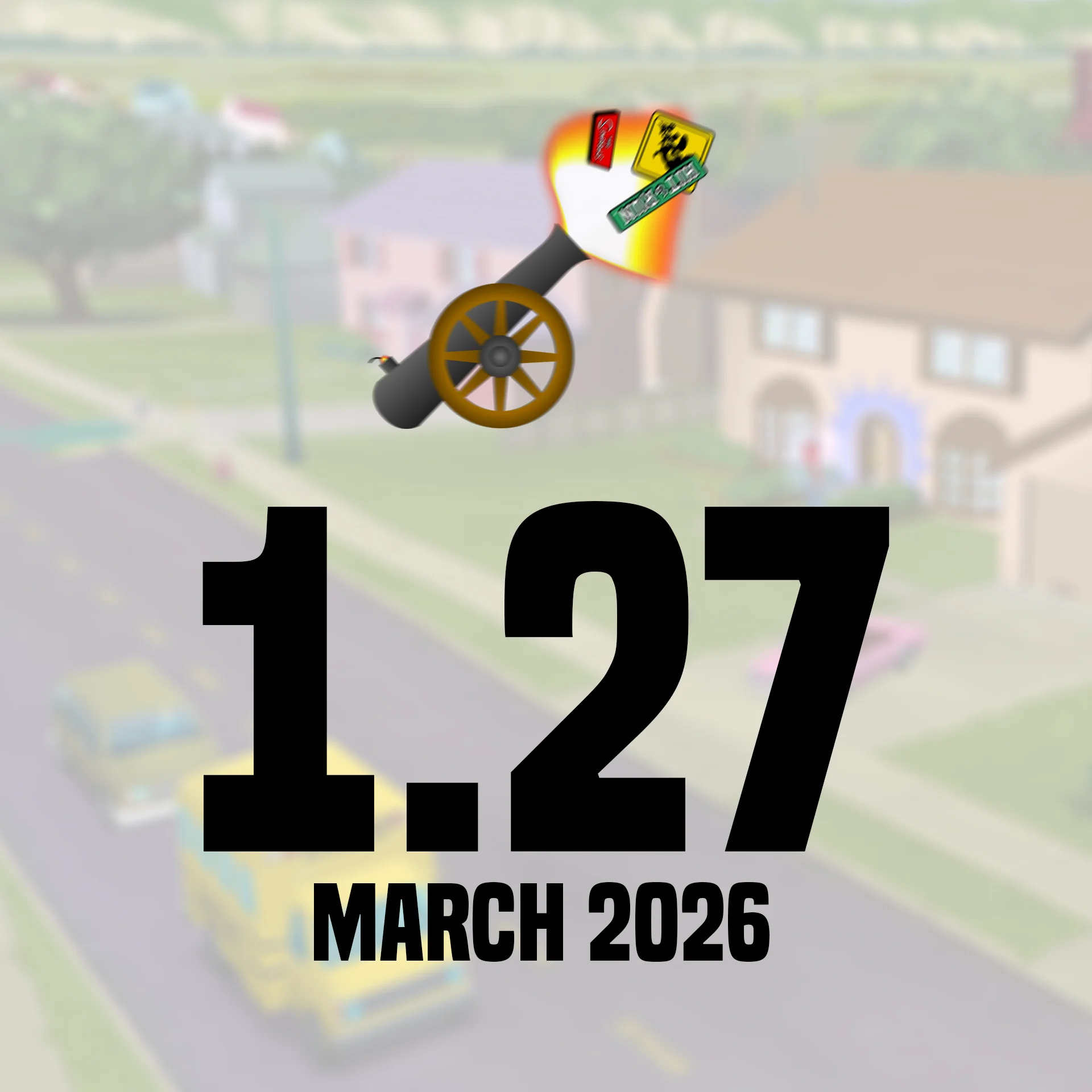 A birds eye view picture of a Evergreen Terrace. The logo of Lucas' Simpsons Hit & Run Mod Launcher is on top. Below it says